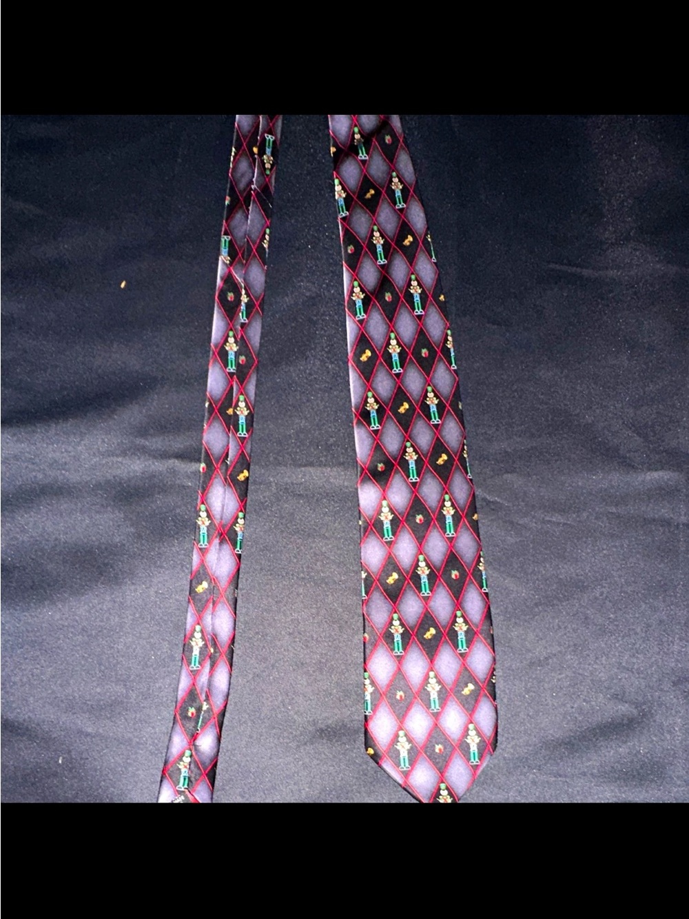Men's Burgundy Diamond-Pattern Tie with Toy Soldier Motif